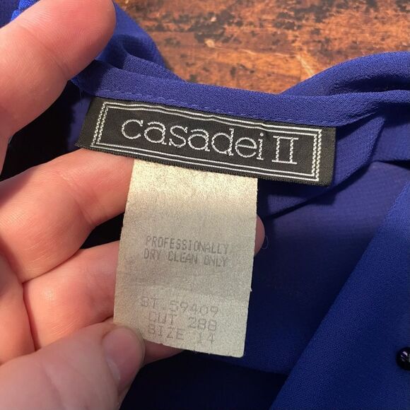 Vtg 80s Blue‎ Draped DECO Beaded FLAPPER Dynasty Party Gatsby Cocktail Dress 14 - Picture 5 of 8